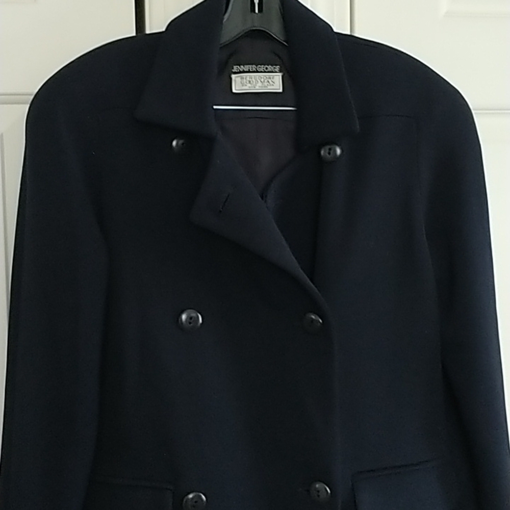 Bergdorf Goodman/Jennifer George Pea Coat Navy Vintage 6 - Picture 7 of 15